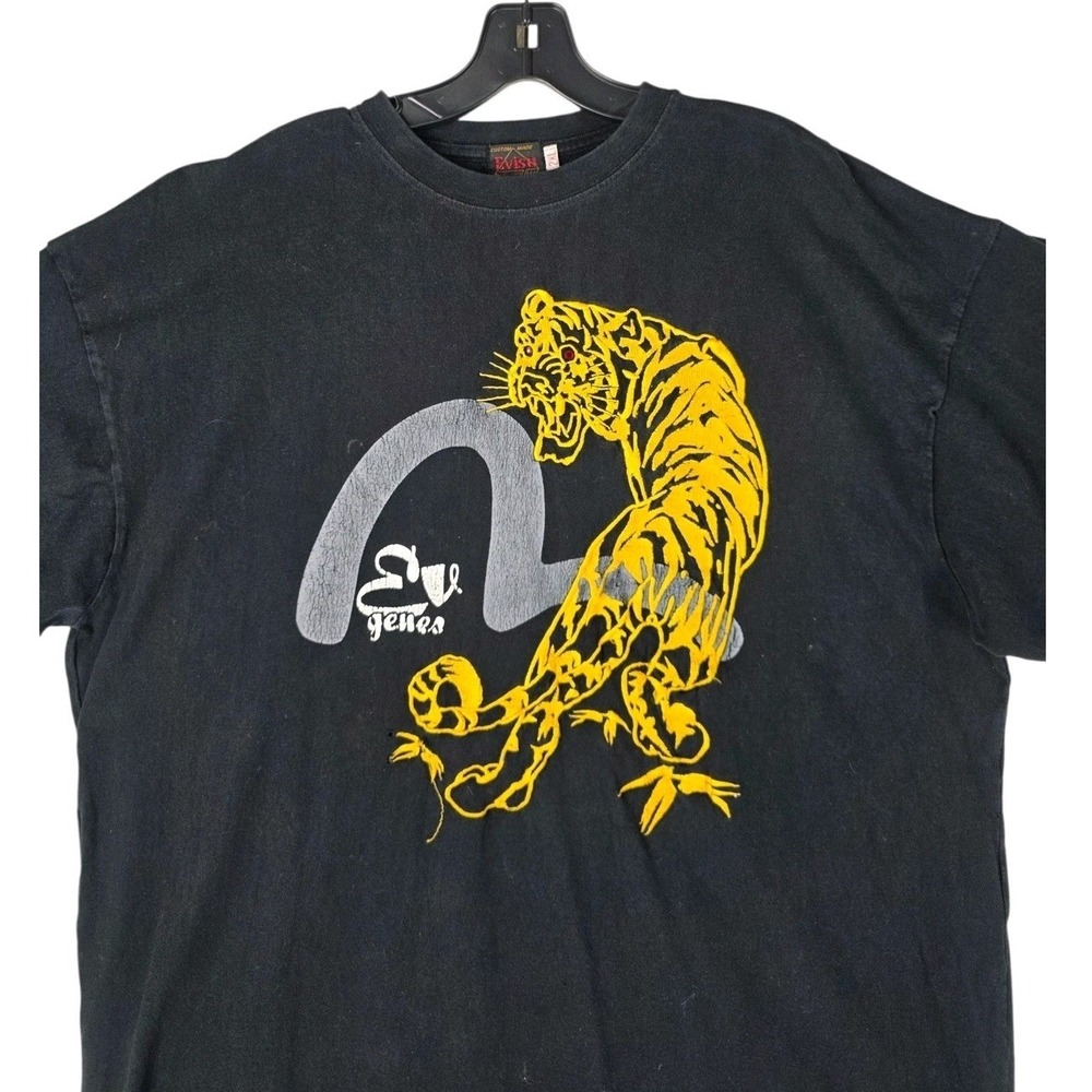 Evisu Genes Graphic T-Shirt Mens 2XL Black Tiger Embroidered Seagull Logo RARE